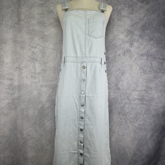 Levi's Dresses & Skirts - Levis Overall Dress Womens Medium Blue White Stripe Cotton Button Front Workwear